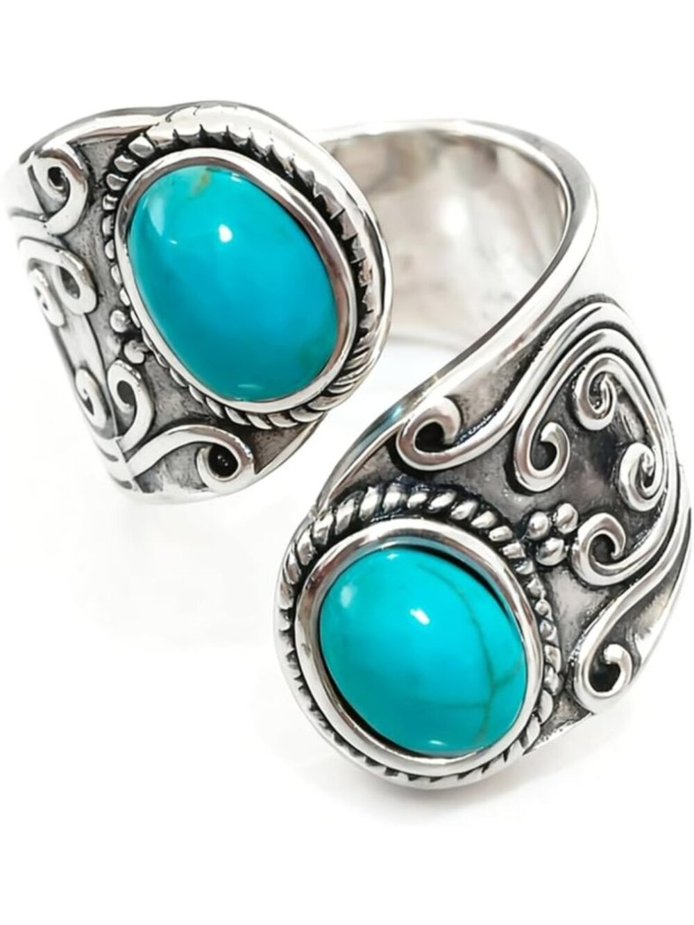 Turquoise Boho Statement Rings, Vintage Adjustable Jewelry for Women, Sizes 5-10